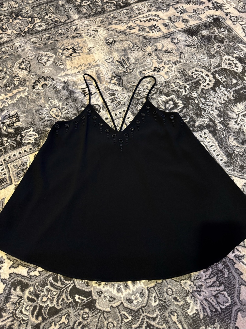 Derek Lam 10 Crosby Black Eyelet V-Neck Spaghetti Strap Women's Top